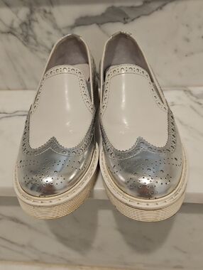 Prada White and Silver Wingtip Slip-On Shorts